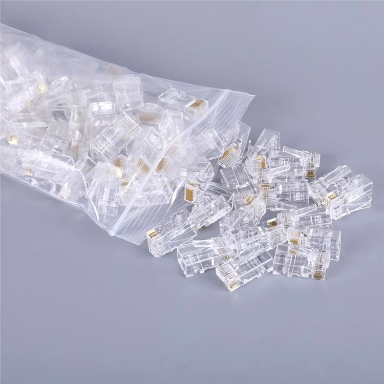 BAJEAL 100PCS RJ45 8P8C Cat6 Ends Cat 6 Crystal Connectors Heads Ethernet Cable Crimp Unshielded Pure Copper Gold-Plated Network Plugs