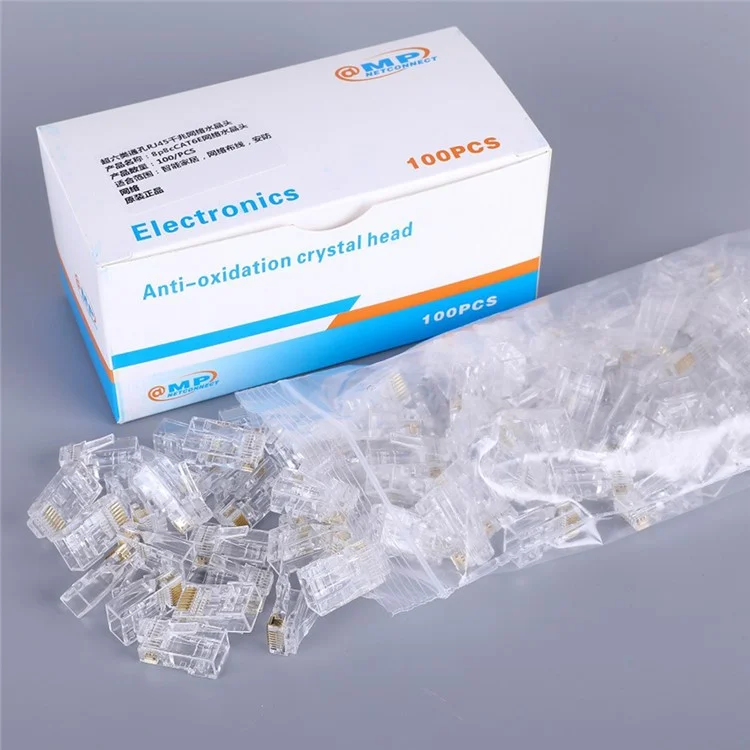 BAJEAL 100PCS RJ45 8P8C Cat6 Ends Cat 6 Crystal Connectors Heads Ethernet Cable Crimp Unshielded Pure Copper Gold-Plated Network Plugs