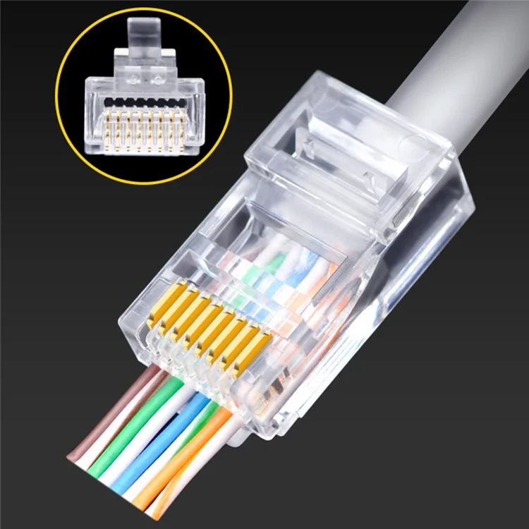 Aichao 100pcs RJ45 Ethernet Cabo 8p8c Cat5 Endseds Conectores de Cristal Cabeças Crimp Cat Cat 5 Linha de Rede Plugues de Clipes Finais