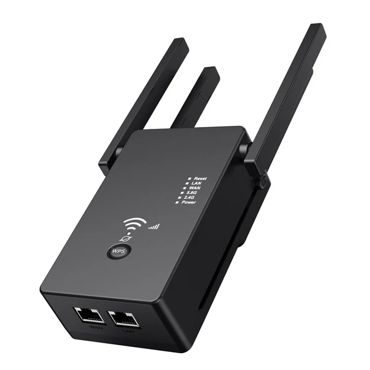 U6 1200m Wireless Router Network Extender Wi-Fi Repeater with External Antenna, WiFi Signal Booster - Black / EU Plug