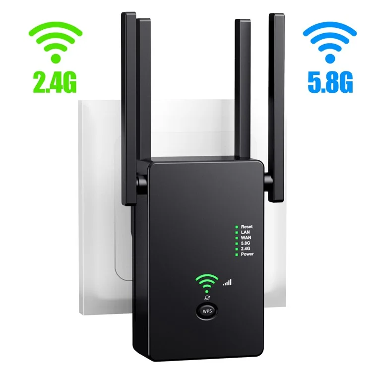 U6 1200m Wireless Router Network Extender Wi-Fi Repeater with External Antenna, WiFi Signal Booster - Black / EU Plug