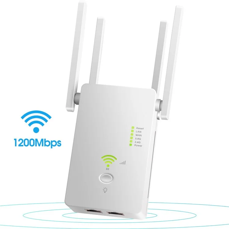 U6 1200m Wireless Router Network Extender Wi-Fi Repeater with External Antenna, WiFi Signal Booster - White / US Plug