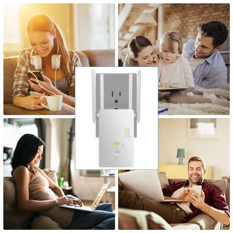 U6 1200m Wireless Router Network Extender Wi-Fi Repeater with External Antenna, WiFi Signal Booster - White / US Plug