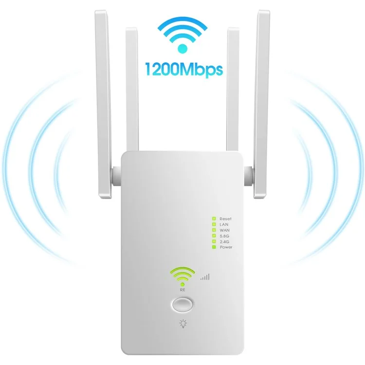 U6 1200m Wireless Router Network Extender Wi-Fi Repeater with External Antenna, WiFi Signal Booster - White / US Plug