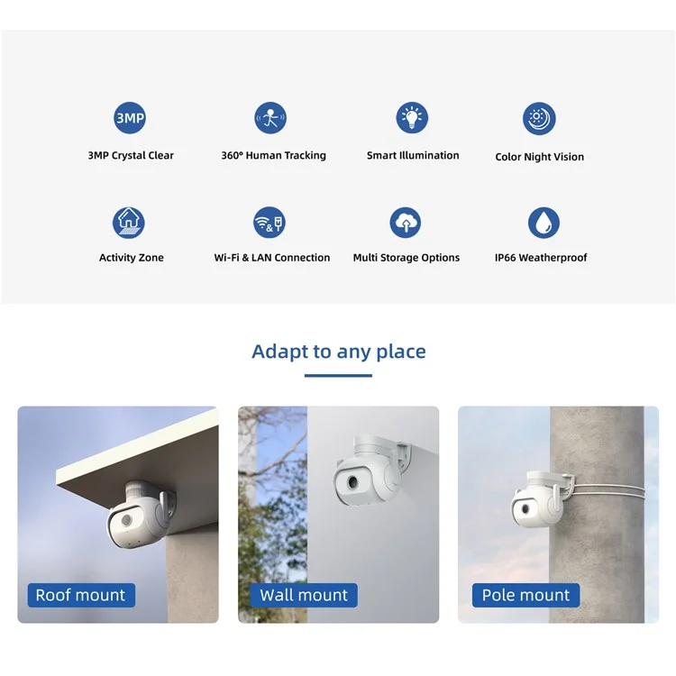 XIAOMI YOUPIN EC5 Outdoor Wasserdichte 3MP Sicherheitskamera PTZ WiFi LAN-Anschluss Kamera für Heimsicherheit - EU-Stecker