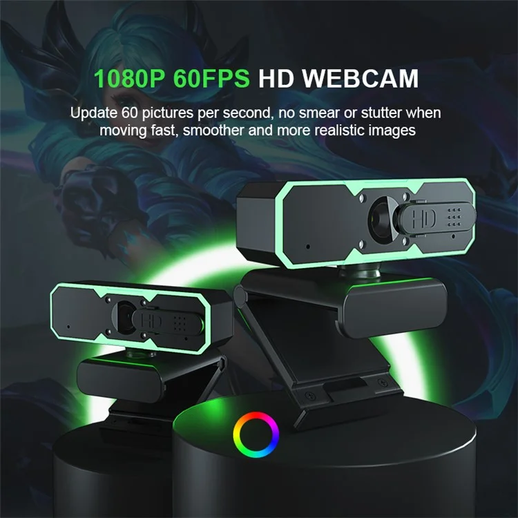 H782 1080P RGB Webcam with Microphone 60FPS 90 Degree USB HD Computer Camera