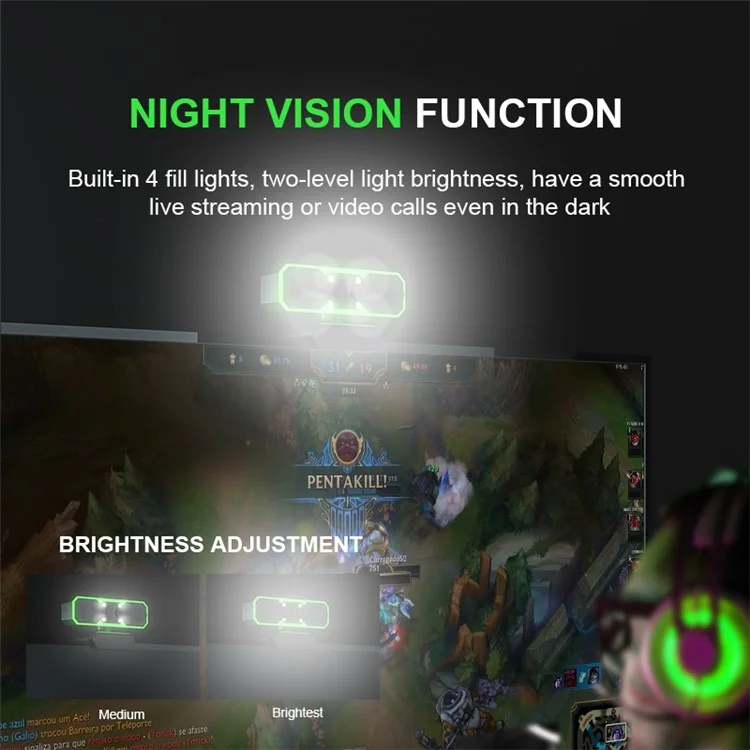 Webcam RGB 1080P H782 con micrófono 60FPS y ángulo de 90 grados, cámara USB HD para ordenador