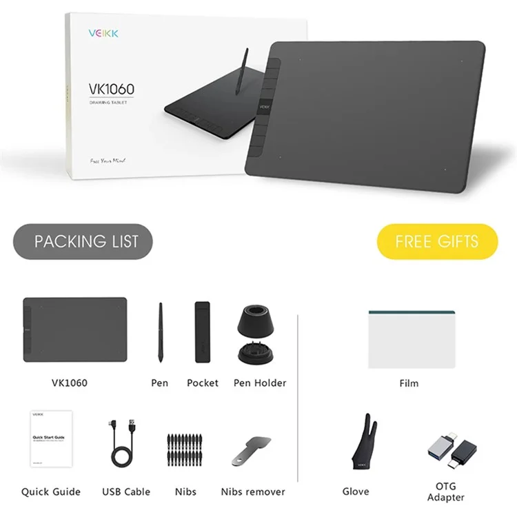 VEIKK VK1060 Tableta gráfica digital de 10x6 pulgadas con lápiz sensible a la presión de 8192 niveles