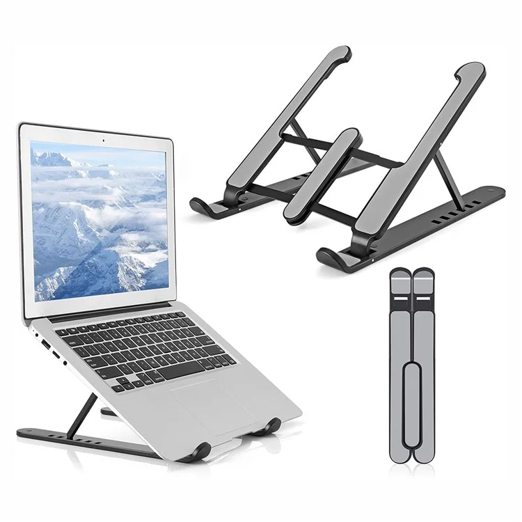 Soporte de Escritorio Portátil Plegable para Computadora Portátil 6 Niveles Ajustable Altura Soporte para Laptop - Negro