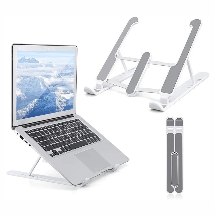 Foldable Portable Desktop Computer Laptop Stand 6-Level Angle Adjustable Height Laptop Mount - White