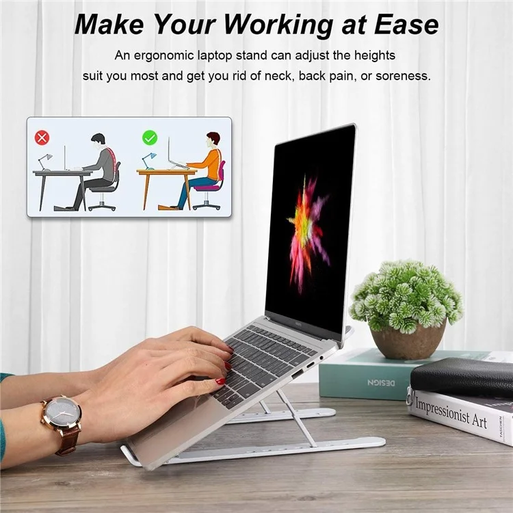 Foldable Portable Desktop Computer Laptop Stand 6-Level Angle Adjustable Height Laptop Mount - White