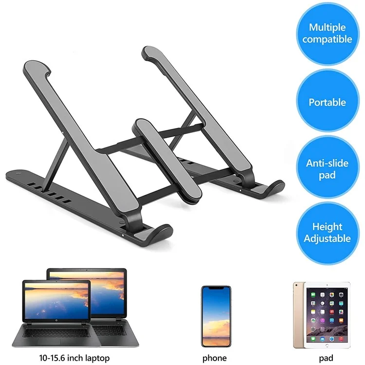 Foldable Portable Desktop Computer Laptop Stand 6-Level Angle Adjustable Height Laptop Mount - White