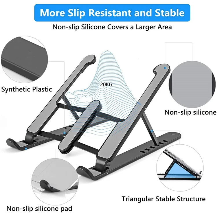 Foldable Portable Desktop Computer Laptop Stand 6-Level Angle Adjustable Height Laptop Mount - White
