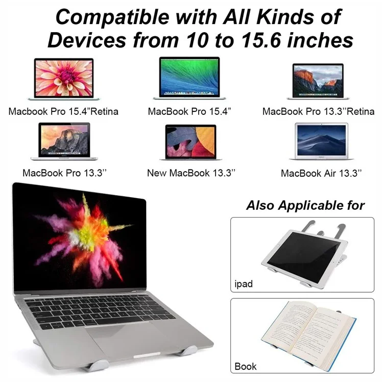Foldable Portable Desktop Computer Laptop Stand 6-Level Angle Adjustable Height Laptop Mount - White