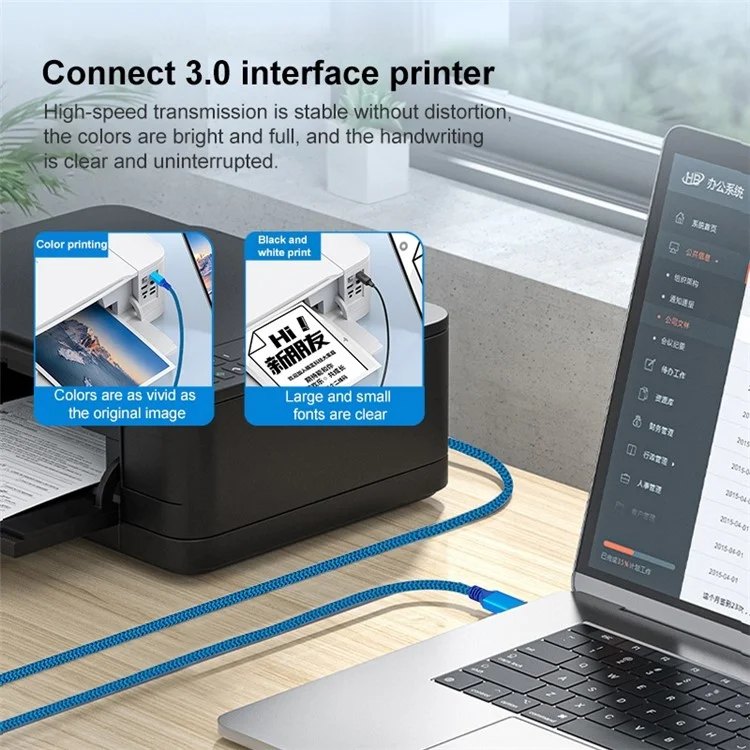 2m USB-A 3.0 Male to USB Type-B Male Connection Cable for Printer Hard Drive Box