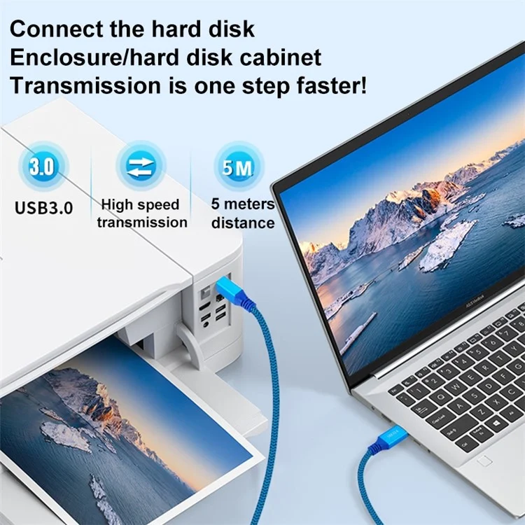 2m USB-A 3.0 Male to USB Type-B Male Connection Cable for Printer Hard Drive Box