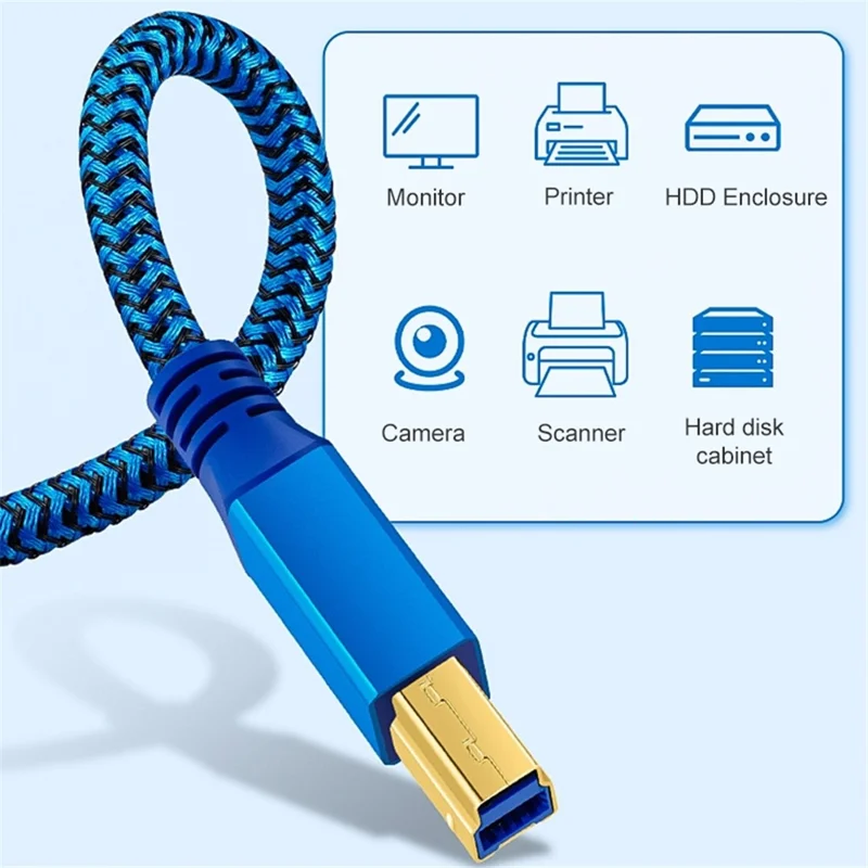 0.6m USB-A 3.0 Male to USB Type-B Male Braided Cable for Printer Hard Drive Box Camera