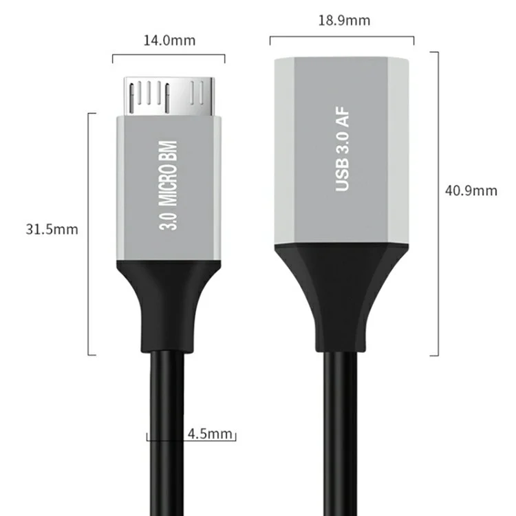 0.2m Plug and Play USB-A 3.0 Female to Micro B High Speed Transmission Mobile Hard Disk Data Cable