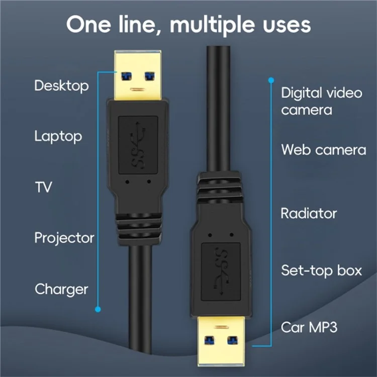0.3m USB 3.0 Male to Male Mobile Hard Drive Box Data Cable Laptop Radiator Extension Cord, Black