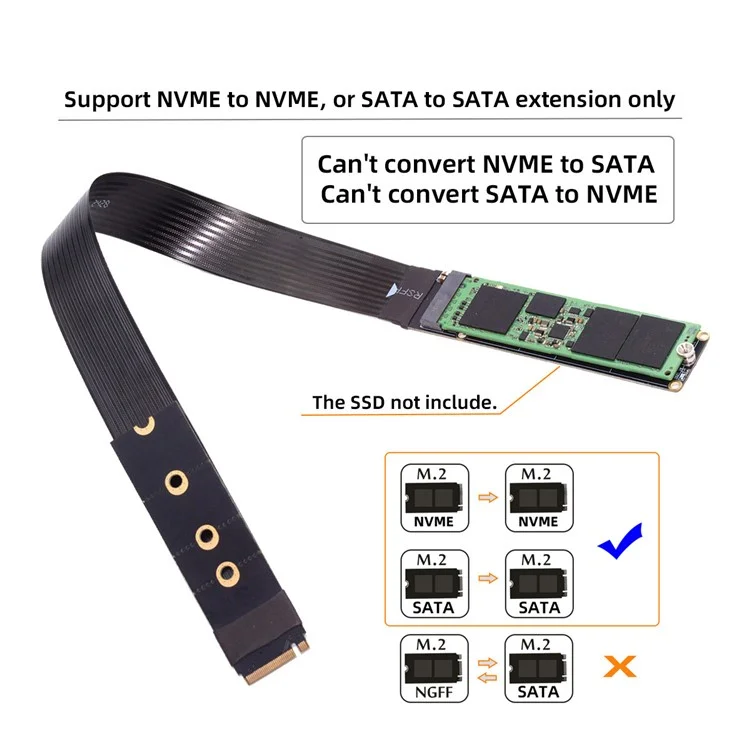 EP-050-BK NGFF M-Key NVME Cabo de Extensão Masculino para Feminino PCI Express 30cm PCI-E 4.0 para Placa-mãe SSD 2280