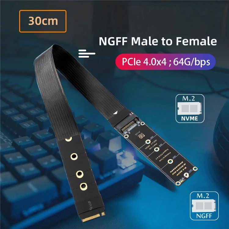 EP-050-BK NGFF M-Key NVME Cabo de Extensão Masculino para Feminino PCI Express 30cm PCI-E 4.0 para Placa-mãe SSD 2280