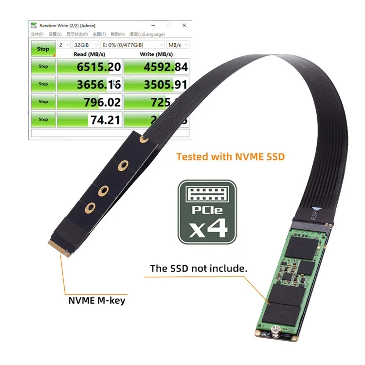 EP-050-BK NGFF M-Key NVME Cabo de Extensão Masculino para Feminino PCI Express 30cm PCI-E 4.0 para Placa-mãe SSD 2280