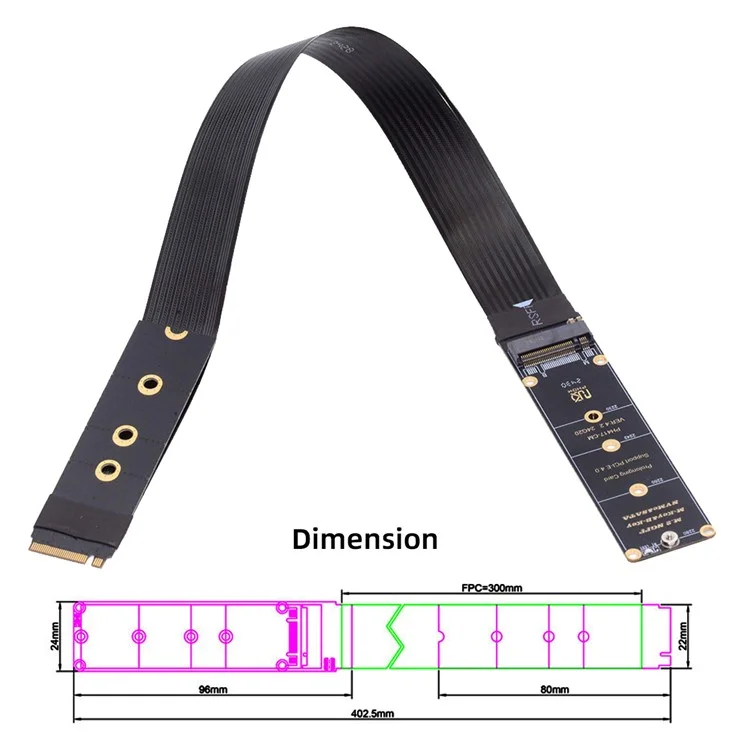 EP-050-BK NGFF M-Key NVME Cabo de Extensão Masculino para Feminino PCI Express 30cm PCI-E 4.0 para Placa-mãe SSD 2280