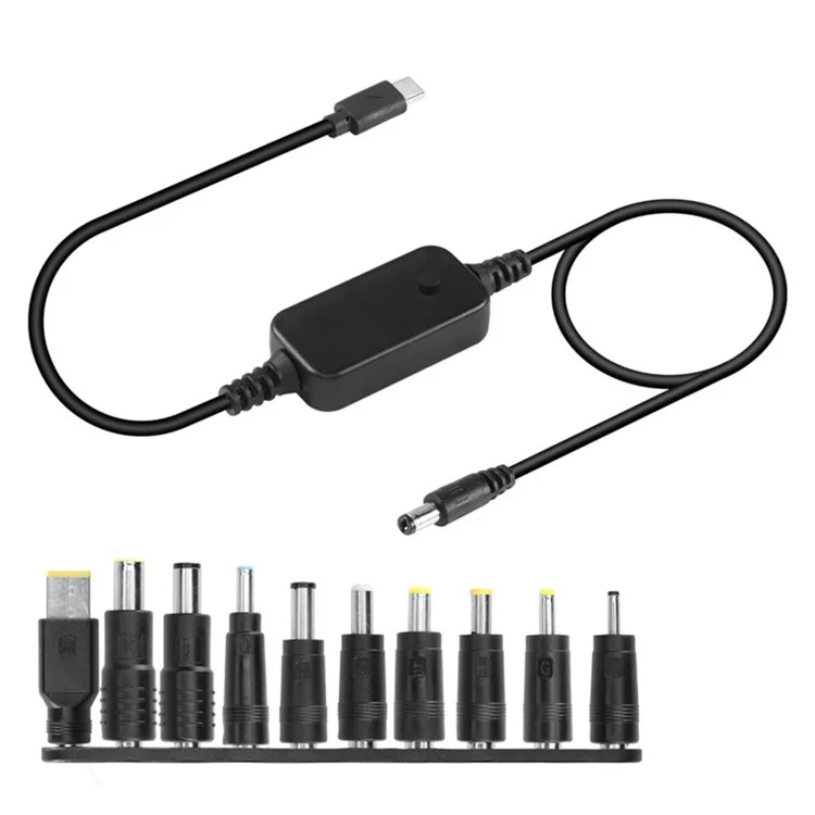 DC003 Typ-C zu DC-Schnellladekabel mit einstellbarer Spannungsumwandlung und 10 Adaptern für Laptops