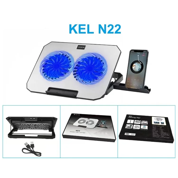 N22 Adjustable Laptop Cooling Stand Phone Holder Portable Notebook Cooler with 2 USB Ports