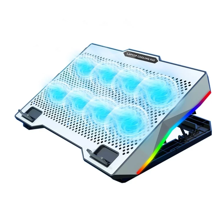 S608 RGB-Licht-Laptop-Kühler mit 8 Lüftern, höhenverstellbar, Notebook-Kühlpad mit Handyhalterung