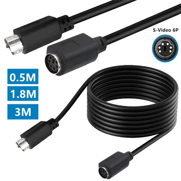 Câble d'extension 3m Mini DIN 6 broches mâle vers femelle, tête droite, âme en cuivre