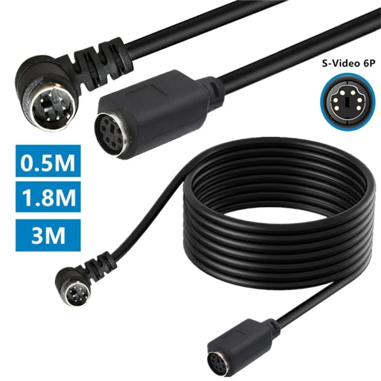 Câble Mini DIN 6 broches de 3 mètres avec connecteur mâle à femelle coudé, avec âme en cuivre