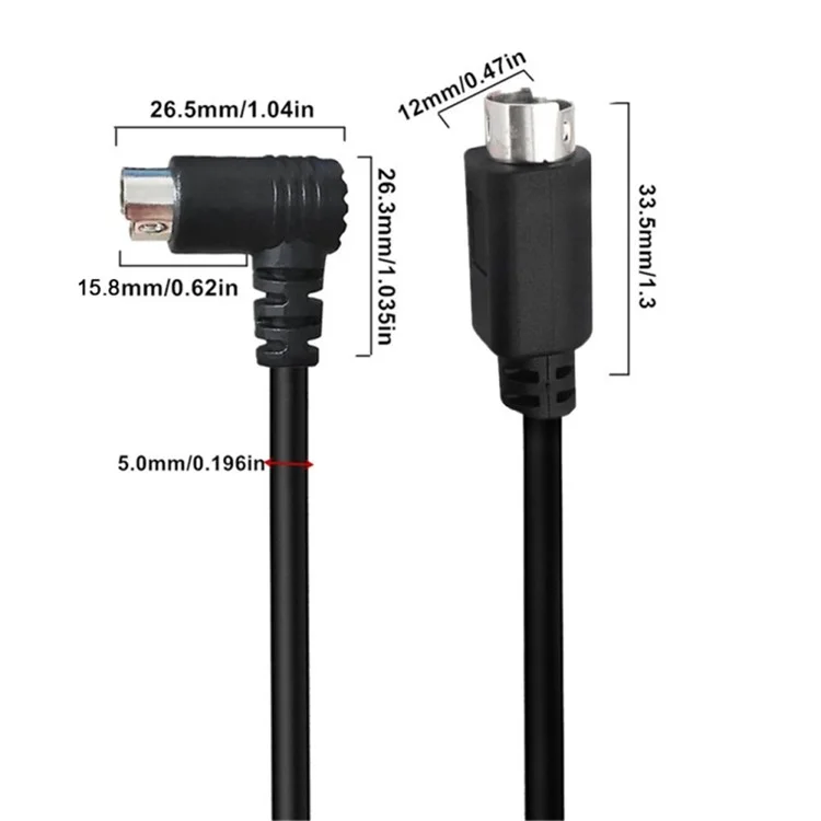 Câble Mini DIN 6 broches de 3 mètres avec connecteur mâle coudé à 90 degrés vers un connecteur mâle droit, avec âme en cuivre