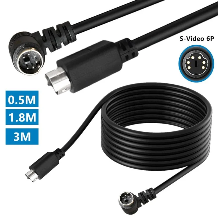Câble Mini DIN 6 broches de 0,5 mètre avec connecteur mâle coudé à 90 degrés et connecteur mâle droit, avec âme en cuivre