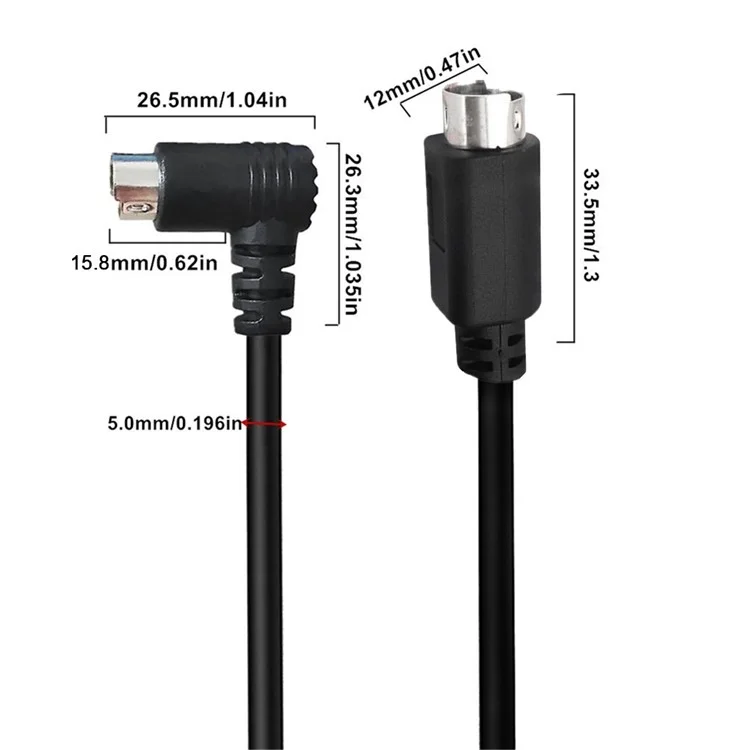 Câble Mini DIN 6 broches de 0,5 mètre avec connecteur mâle coudé à 90 degrés et connecteur mâle droit, avec âme en cuivre