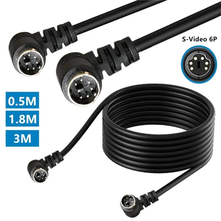 Câble Mini DIN 6 broches de 3 mètres avec connecteurs mâles coudés à 90 degrés aux deux extrémités et âme en cuivre
