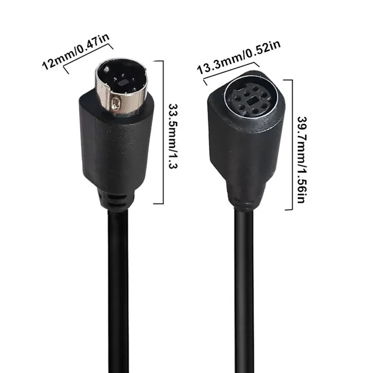 Câble Mini DIN 7 broches de 1,8 mètre avec connecteur droit mâle vers femelle, âme en cuivre, rallonge