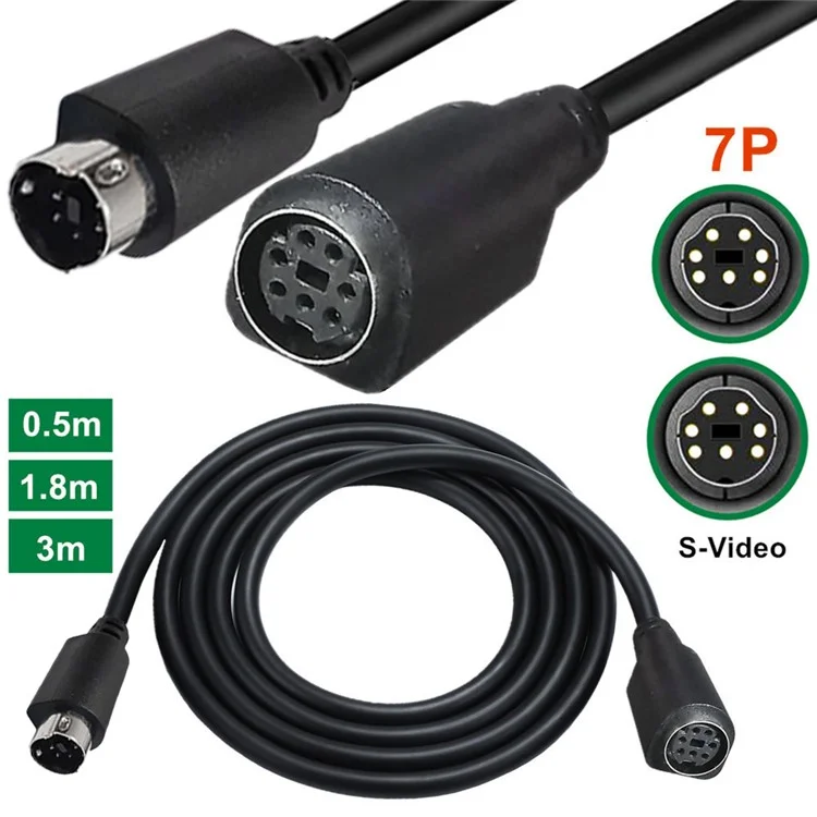 Câble Mini DIN 7 broches de 0,5 mètre avec connecteur droit mâle-femelle, câble de rallonge avec âme en cuivre