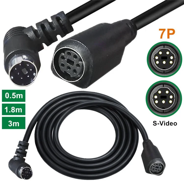 Câble Mini DIN 7 broches de 3 mètres avec connecteur coudé mâle à femelle, noyau en cuivre, rallonge