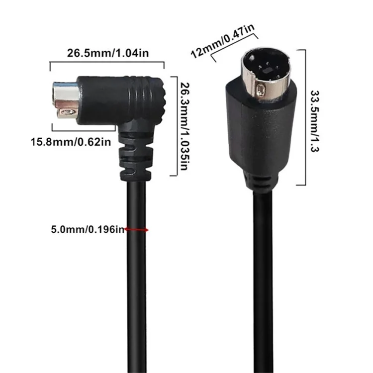 Câble audio-vidéo mini DIN 7 broches S-Video de 0,5 m, mâle droit vers mâle coudé, pour le transfert de données