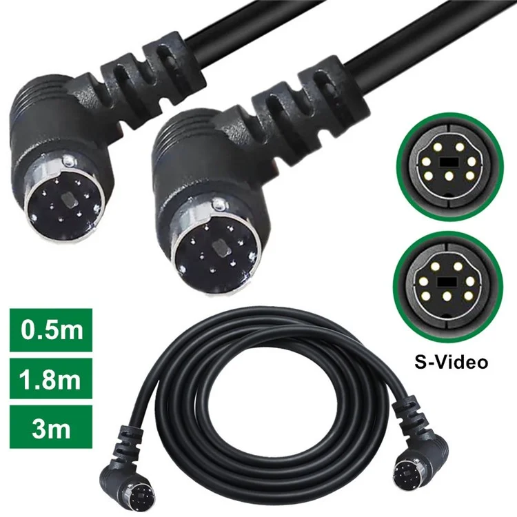 Câble audio-vidéo de transfert de 0,5 m avec connecteurs en coude mâle à coude mâle Mini DIN 7 broches S-Vidéo