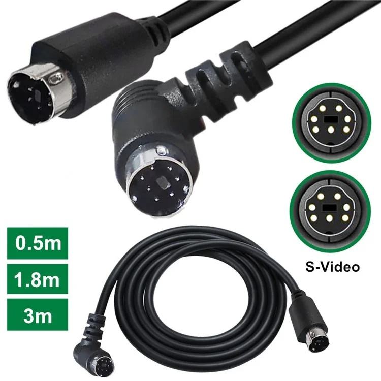 Câble S-Video Mini DIN 7 broches de 3 m, mâle droit vers mâle coudé, pour le transfert audio et vidéo