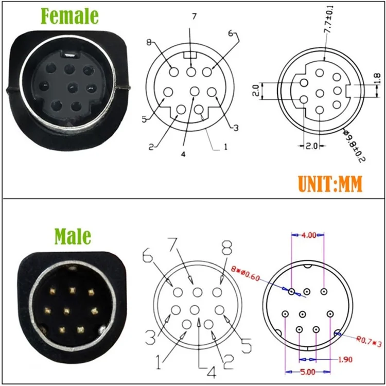 Cavo video S da 0,5 m con connettore maschio DIN 8 pin a femmina angolato per decoder - Nero