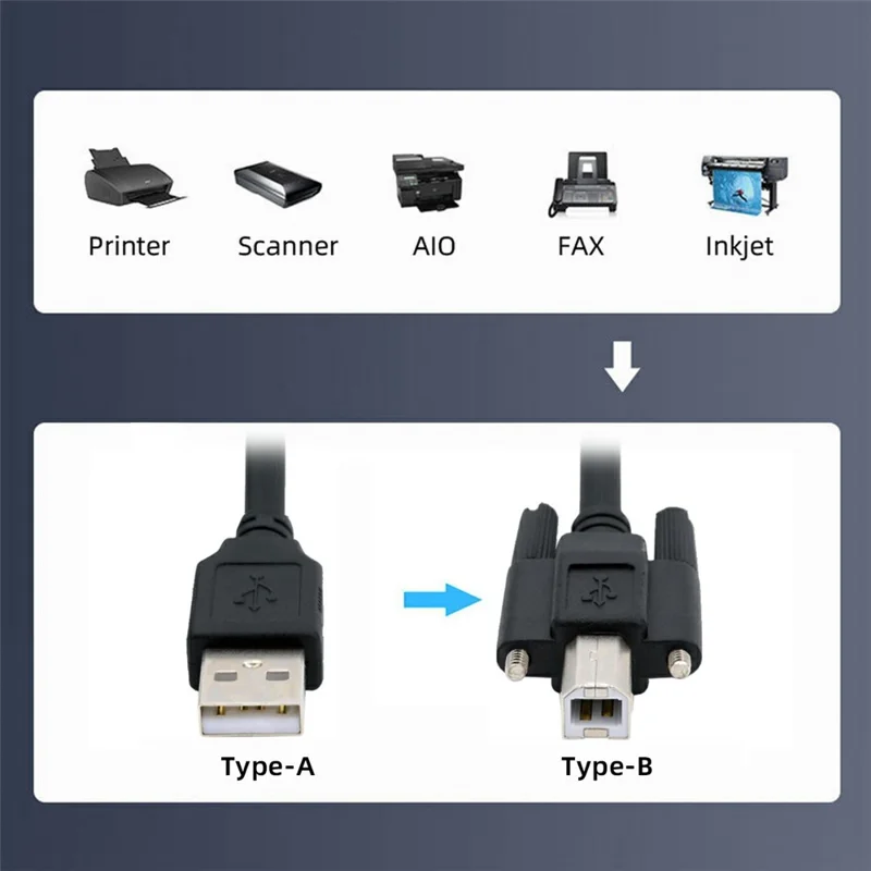 U2-102-1.5M USB 2.0 Type A Male to Type B Thumbscrew Standard Male Mount Panel Type for Industrial Camera Scanner Disk