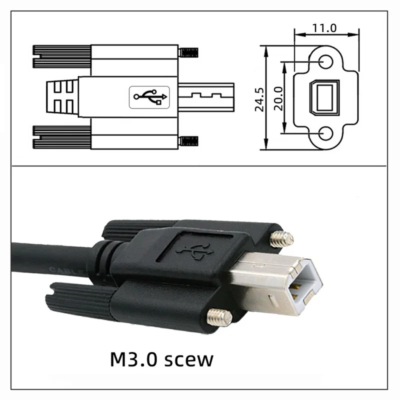 U2-102-1.5M USB 2.0 Type A Male to Type B Thumbscrew Standard Male Mount Panel Type for Industrial Camera Scanner Disk