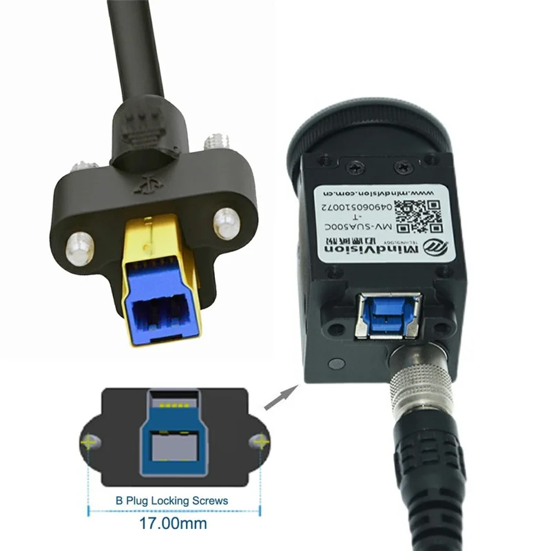 U3-102-2.0M USB 3.0 Type A Male to Type B Thumbscrew Standard Male Mount Panel Type for Industrial Camera Scanner