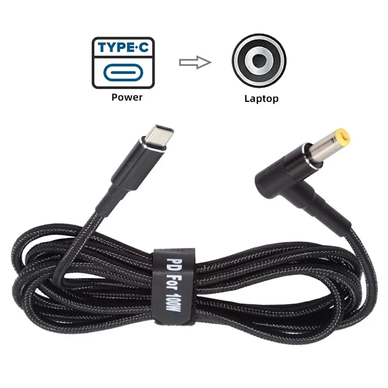 Câble UC-110-5525MM USB-C vers DC 5,5x2,5 mm, 1,8 m, tressé en nylon, 100W PD pour ordinateur portable