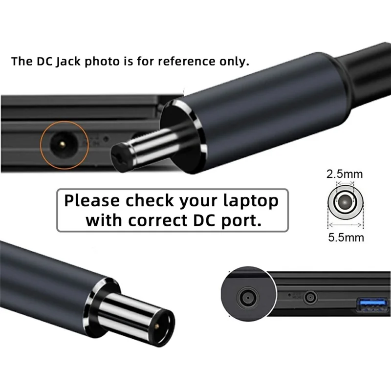 Câble UC-110-5525MM USB-C vers DC 5,5x2,5 mm, 1,8 m, tressé en nylon, 100W PD pour ordinateur portable