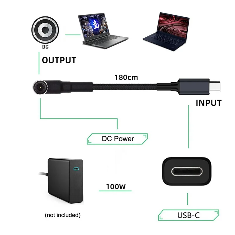 UC-110-6014MM 1.8m USB-C to DC 6.0x1.4x0.6mm PD 100W Fast Charge Cable for Laptop
