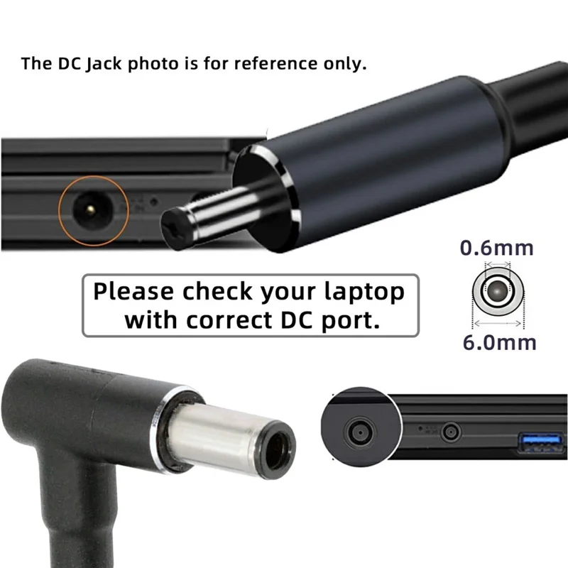 UC-110-6014MM 1.8m USB-C to DC 6.0x1.4x0.6mm PD 100W Fast Charge Cable for Laptop
